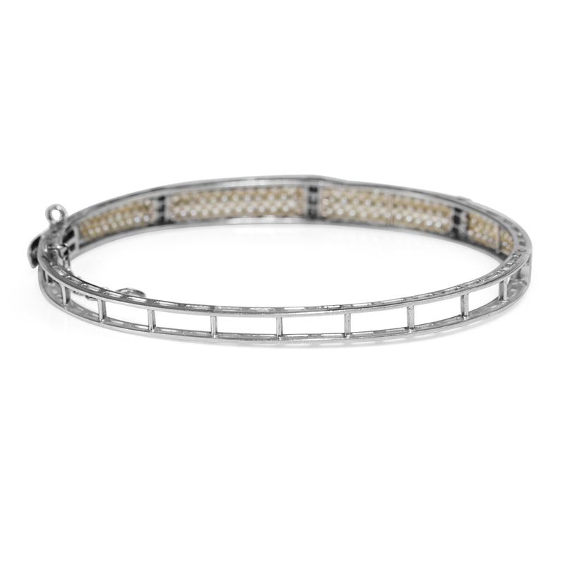 Platinum Antique Cultured Pearl and Diamond Bangle