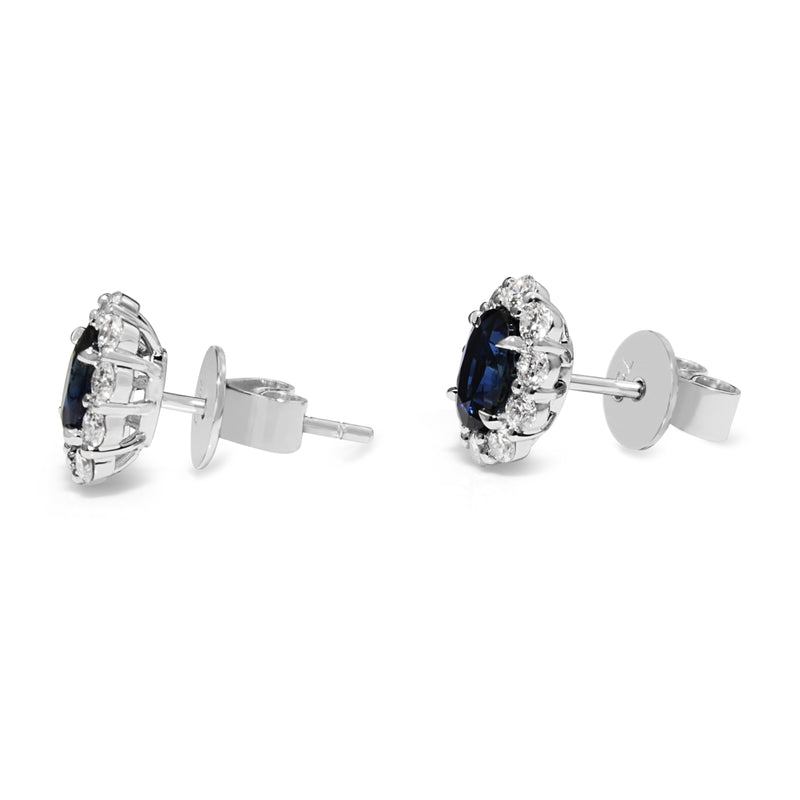 18ct White Gold Sapphire and Diamond Halo Stud Earrings