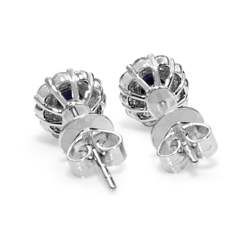 18ct White Gold Sapphire and Diamond Halo Stud Earrings