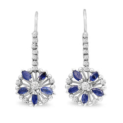 Palladium Vintage Diamond and Sapphire Drop Earrings
