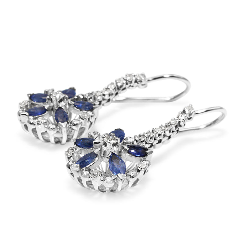 Palladium Vintage Diamond and Sapphire Drop Earrings