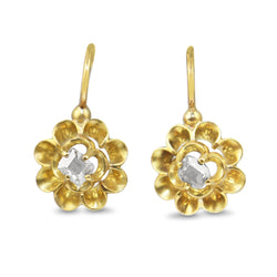 18ct Yellow Gold Antique Rose Cut Buttercup Earrings