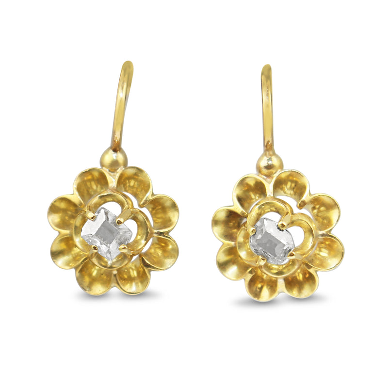 18ct Yellow Gold Antique Rose Cut Buttercup Earrings