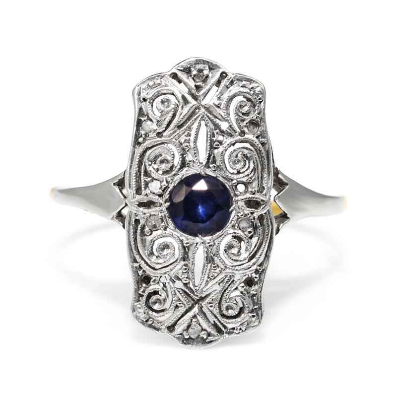 18ct Yellow and White Art Deco Sapphire and Diamond Ring