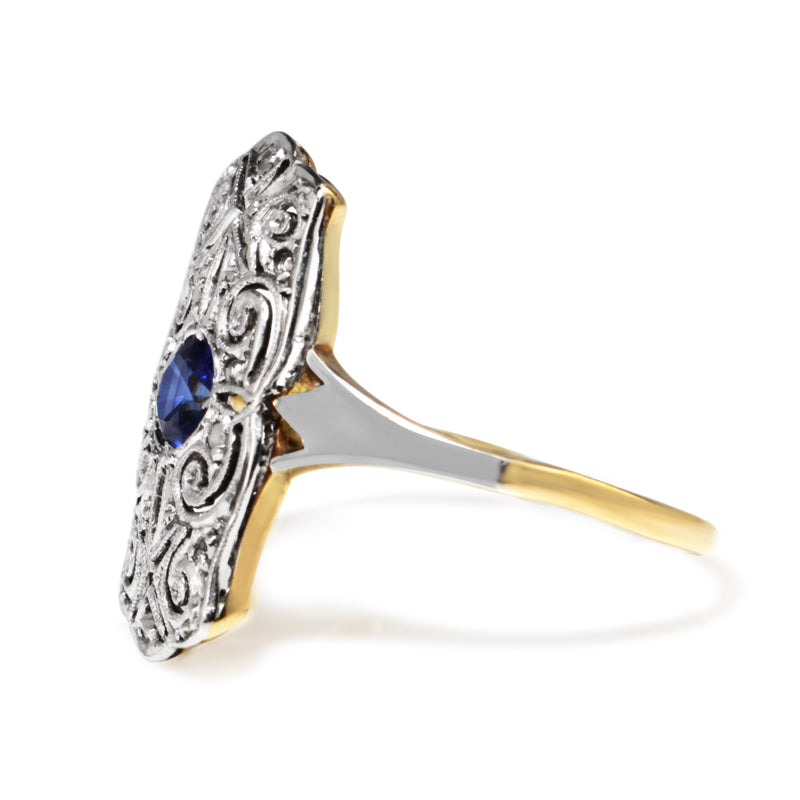 18ct Yellow and White Art Deco Sapphire and Diamond Ring