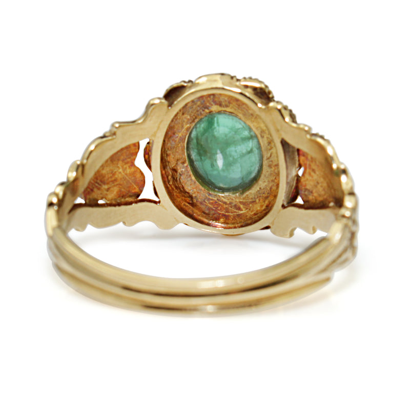 15ct Yellow Gold Antique Emerald and Pearl Daisy Ring