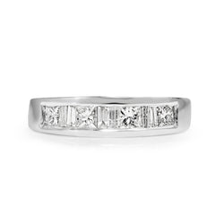 14ct White Gold Baguette and Princess Cut Diamond Band
