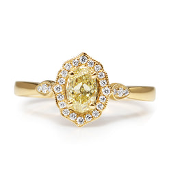 18ct Yellow Gold Vintage Style Yellow Diamond Halo Ring