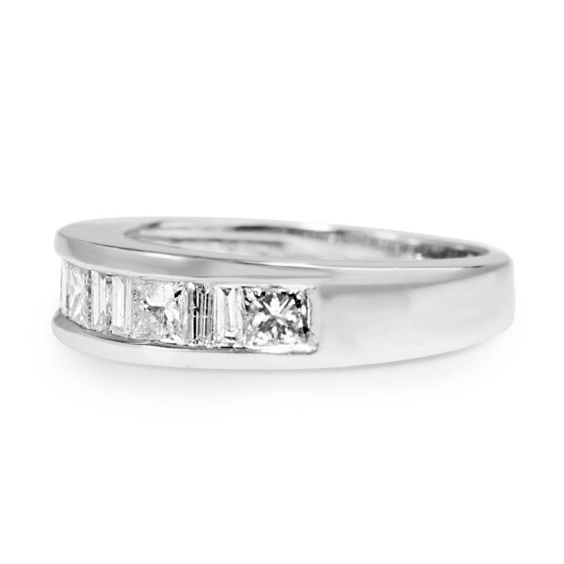 14ct White Gold Baguette and Princess Cut Diamond Band