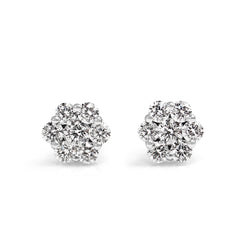 9ct White Gold Diamond Cluster Earrings