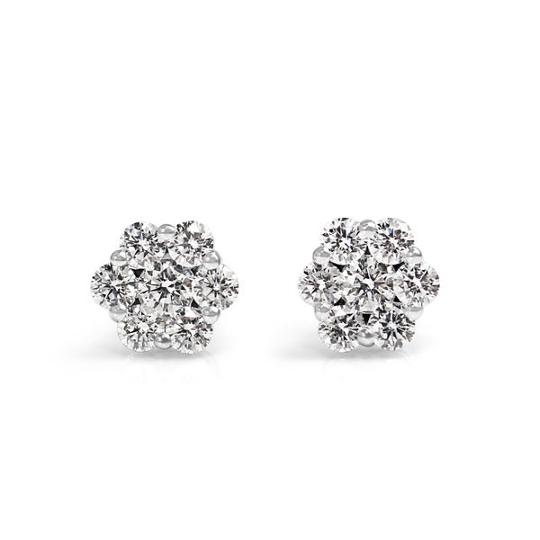 9ct White Gold Diamond Cluster Earrings