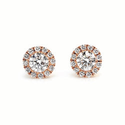 18ct Rose Gold Diamond Halo Stud Earrings