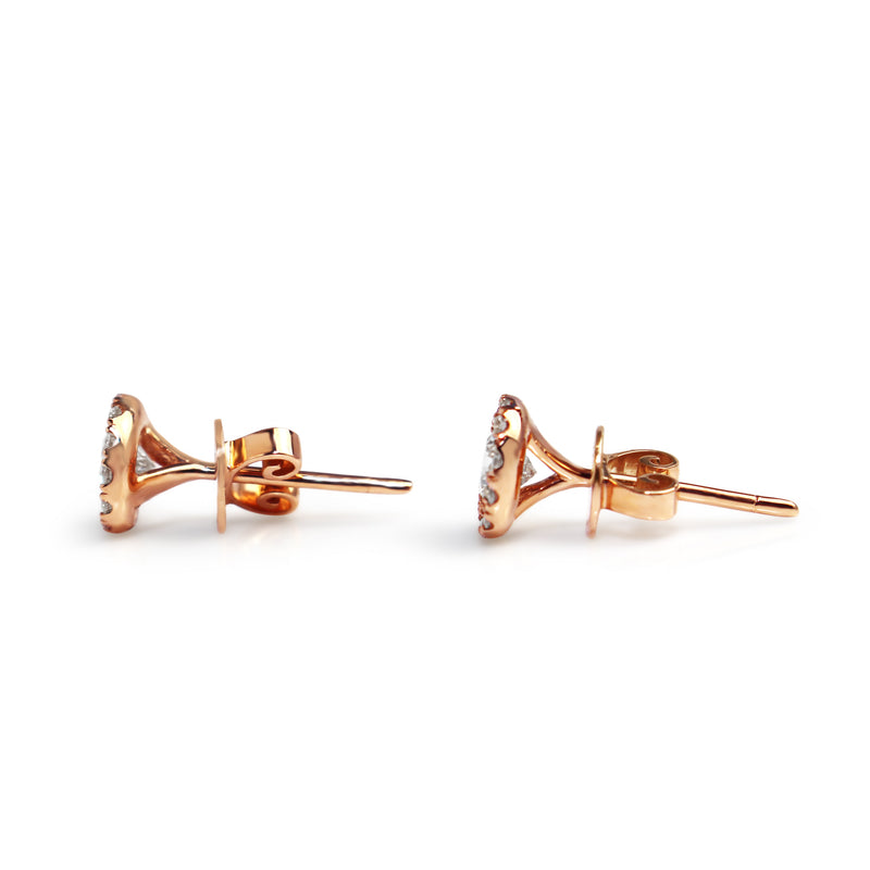 18ct Rose Gold Diamond Halo Stud Earrings