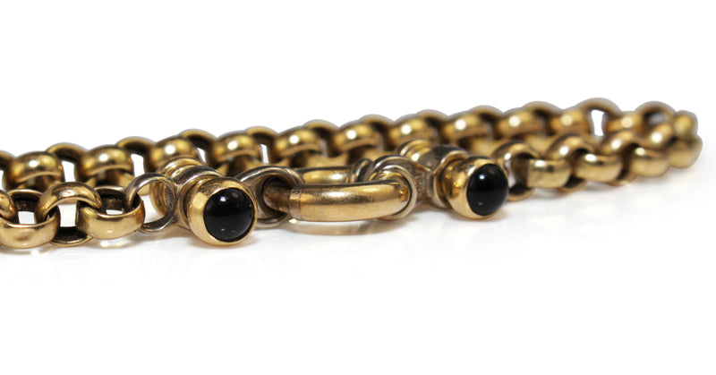 9ct Yellow Gold Estate Belcher Link Bracelet with Onyx