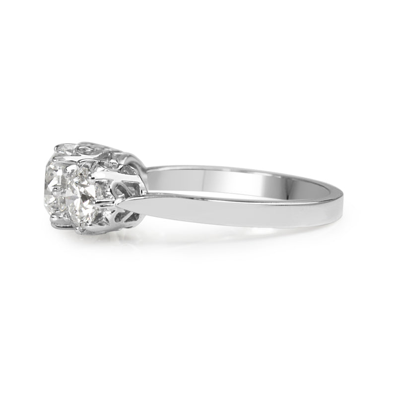 18ct White Gold Victorian Style 3 Stone Diamond Ring