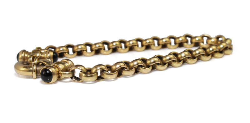 9ct Yellow Gold Estate Belcher Link Bracelet with Onyx