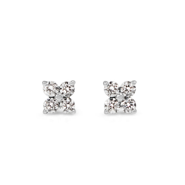 9ct White Gold Fine Diamond Clover Style Studs