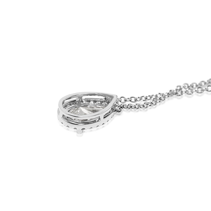 18ct White Gold Pear Diamond Drop Halo Necklace