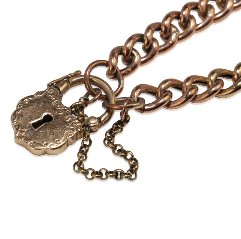 9ct Rose Gold Antique Curb Link Bracelet with Padlock Clasp