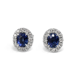 18ct White Gold Sapphire and Diamond Oval Halo Earrings