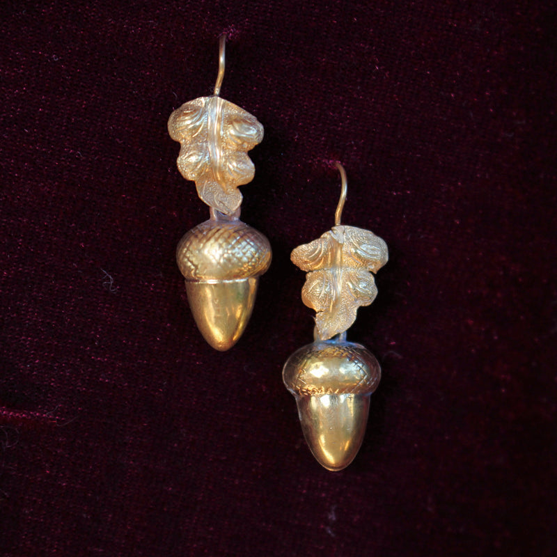 9ct Yellow Gold Victorian Acorn Earrings