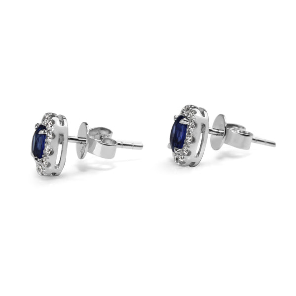 18ct White Gold Sapphire and Diamond Oval Halo Earrings