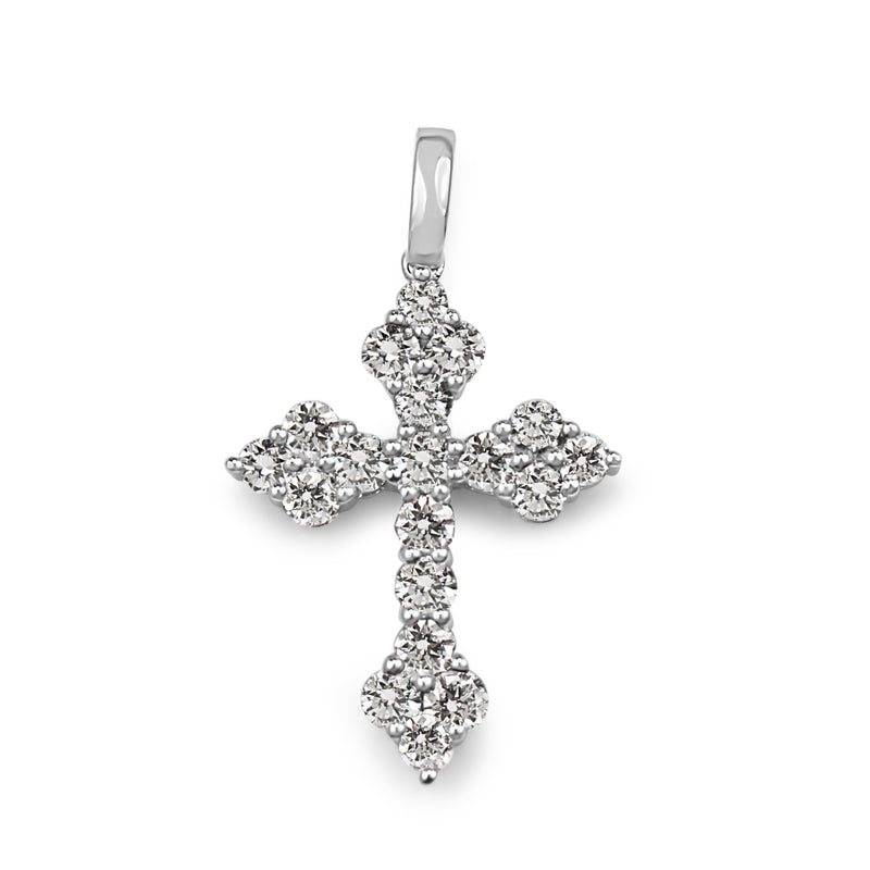 18ct White Gold Diamond Cluster Cross Necklace