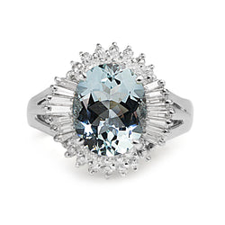 Platinum Aquamarine and Diamond Ballerina Ring