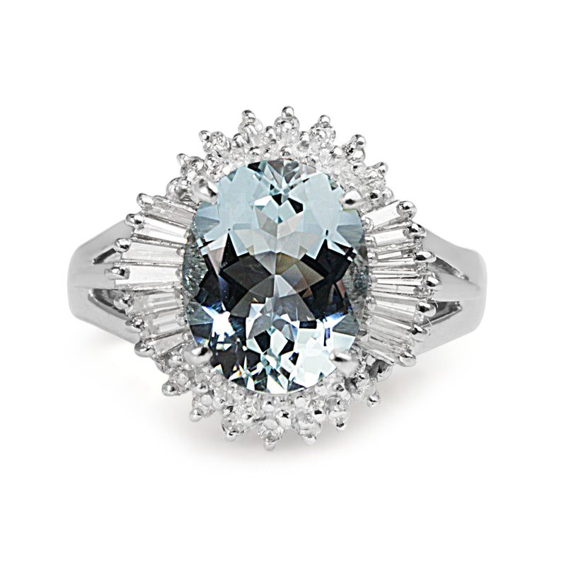 Platinum Aquamarine and Diamond Ballerina Ring