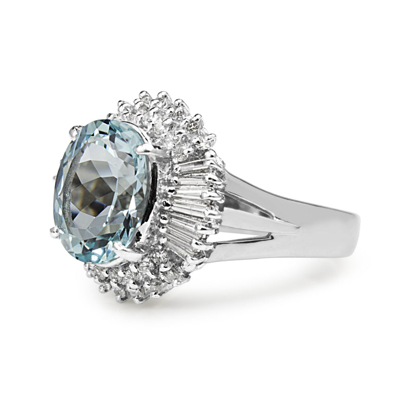 Platinum Aquamarine and Diamond Ballerina Ring