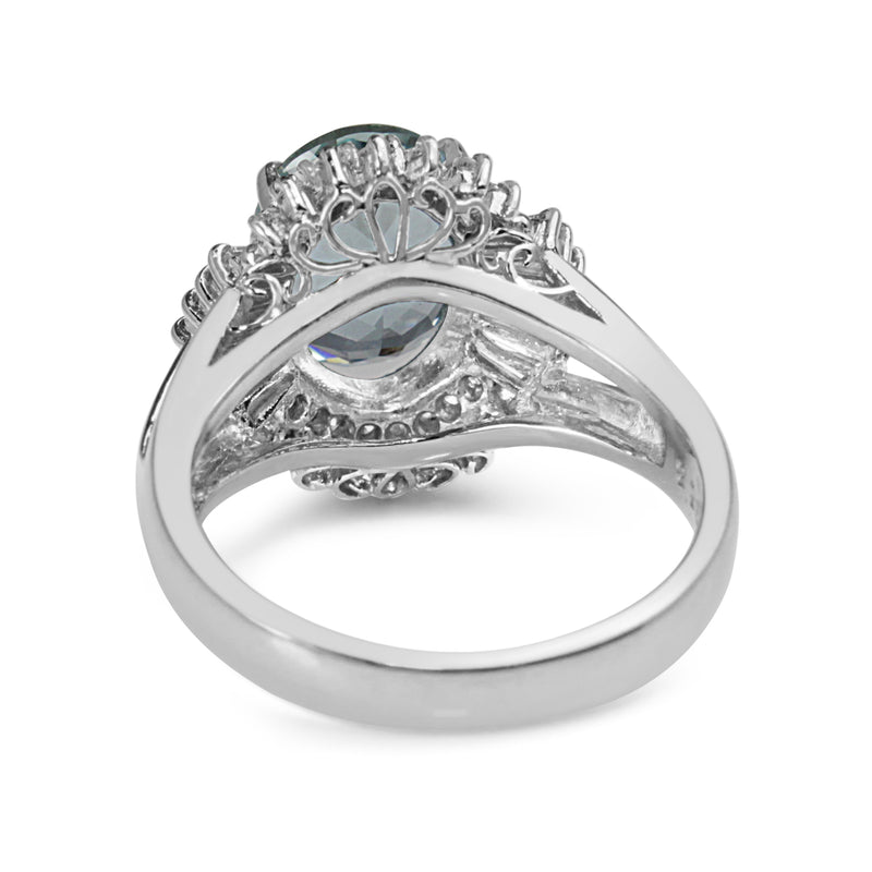 Platinum Aquamarine and Diamond Ballerina Ring