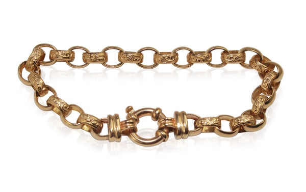 9ct Yellow Gold 'Day and Night' Etched Belcher Link Bracelet
