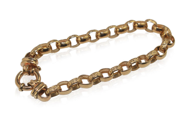 9ct Yellow Gold 'Day and Night' Etched Belcher Link Bracelet