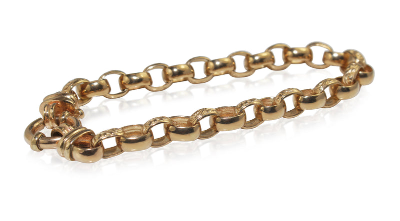 9ct Yellow Gold 'Day and Night' Etched Belcher Link Bracelet