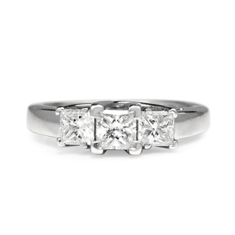 14ct White Gold 3 Stone Princess Cut Diamond Ring
