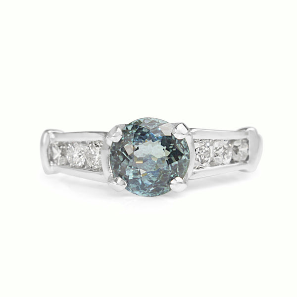 Platinum Aquamarine and Diamond Solitaire Ring