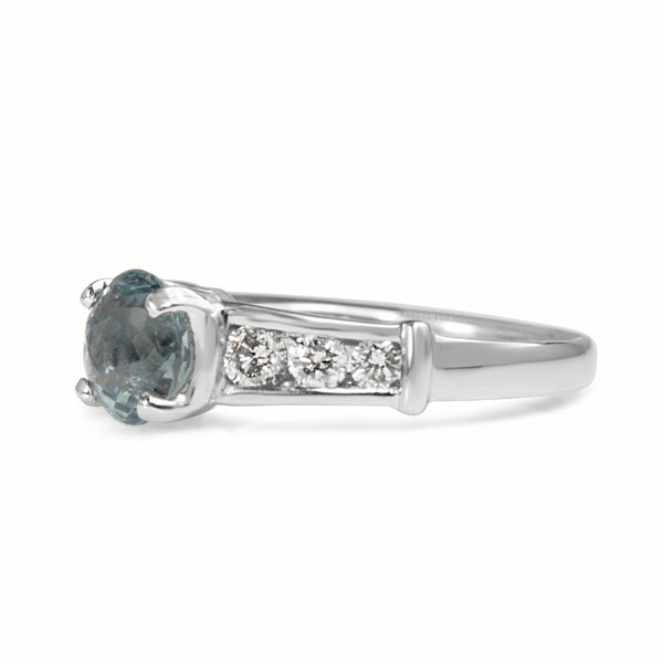 Platinum Aquamarine and Diamond Solitaire Ring