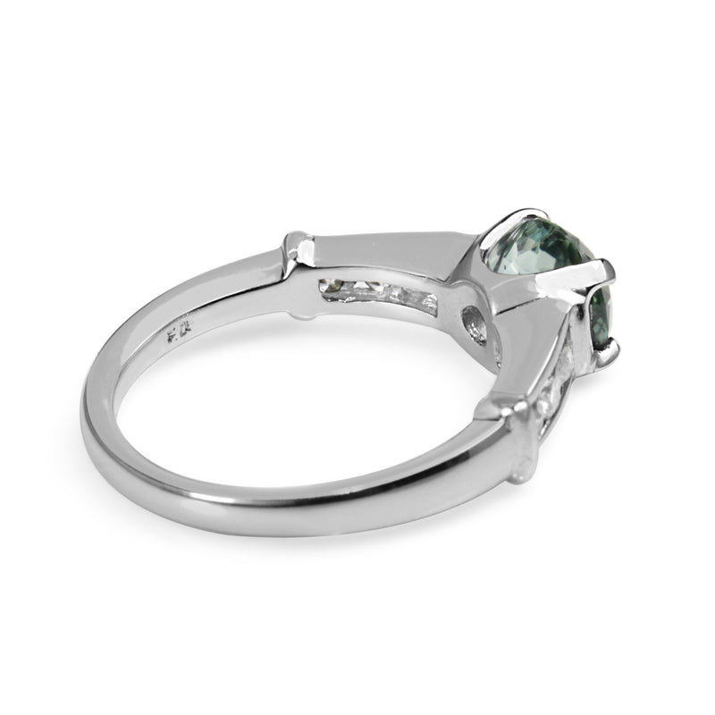 Platinum Aquamarine and Diamond Solitaire Ring