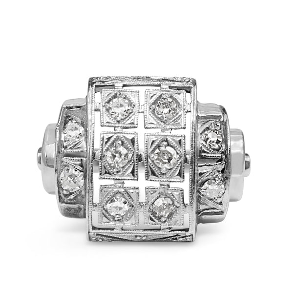 Platinum Art Deco Domed Single Cut Diamond Ring