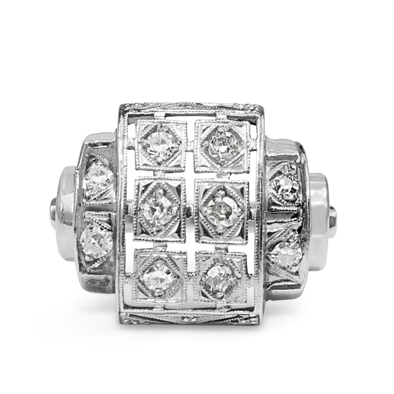 Platinum Art Deco Domed Single Cut Diamond Ring