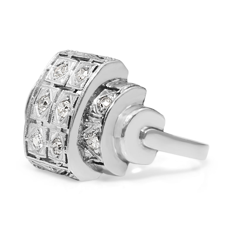 Platinum Art Deco Domed Single Cut Diamond Ring