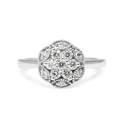9ct White Gold Floral Diamond Halo Ring