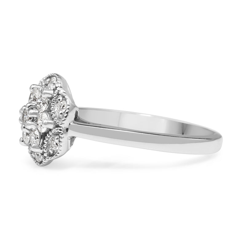 9ct White Gold Floral Diamond Halo Ring