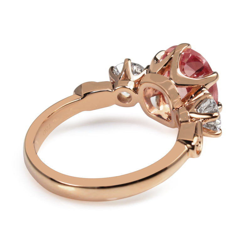 18ct Rose Gold Pink Padparadscha Sapphire and Diamond 3 Stone Ring