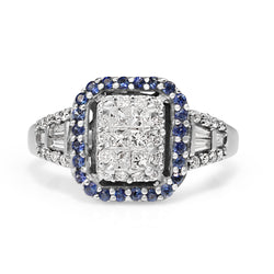14ct White Gold Sapphire and Diamond Cluster Ring