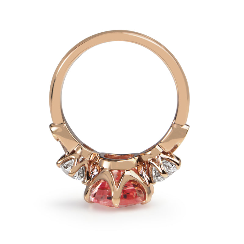 18ct Rose Gold Pink Padparadscha Sapphire and Diamond 3 Stone Ring