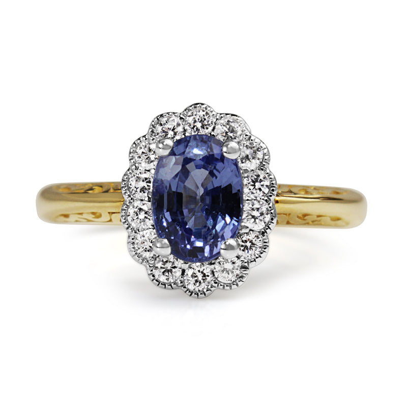 9ct Yellow and White Gold Sapphire and Diamond Daisy Ring