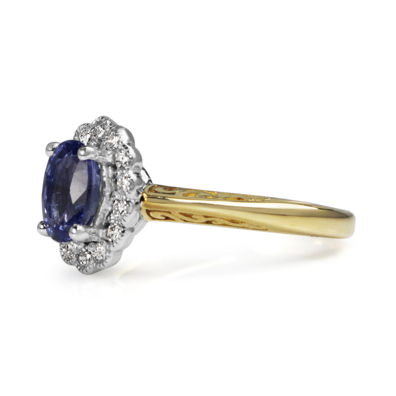 9ct Yellow and White Gold Sapphire and Diamond Daisy Ring