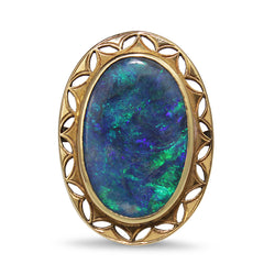 18ct Yellow Gold Vintage Solid Black Opal Ring