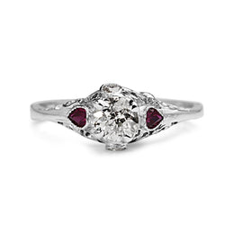 14ct White Gold Art Deco Ruby and Old Cut Diamond Ring